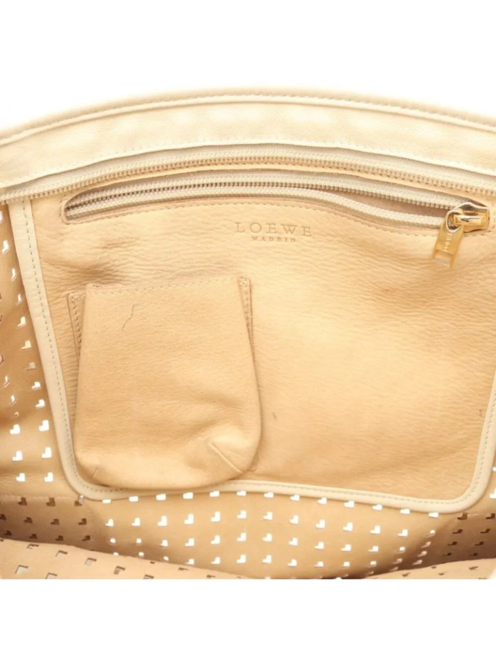 Loewe Shoulder Bag Perforated Brown Ivory Suede Leather Anagram